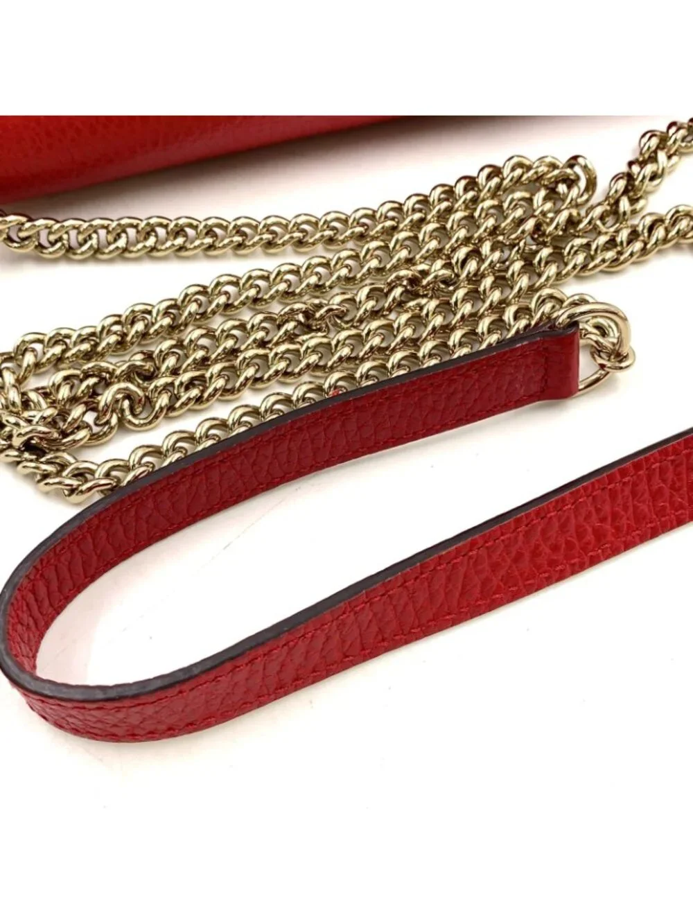 Gucci Interlocking G Logo Leather Red Chain Shoulder Bag Gold